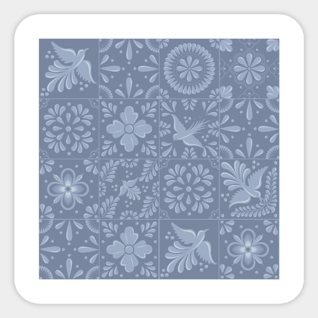 Mexican Elegant Blue Pastel Talavera Tile Pattern by Akbaly Sticker by Akbaly